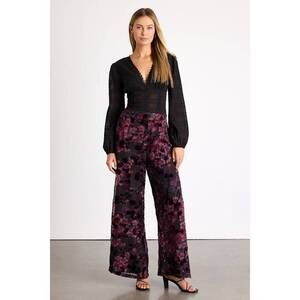 Lulus Astley Black Multi Floral Burnout Wide-leg Pants - Size M